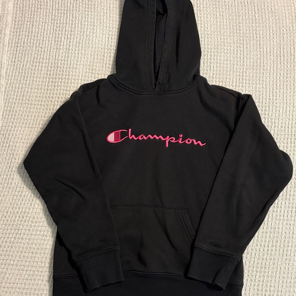 Champion Hoodie in Black with Pink Logo